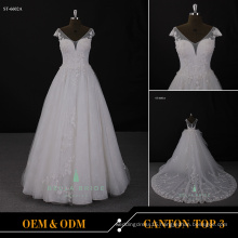 Alibaba Wholesale V neckline wedding dress cap sleeve wedding dress for bridal